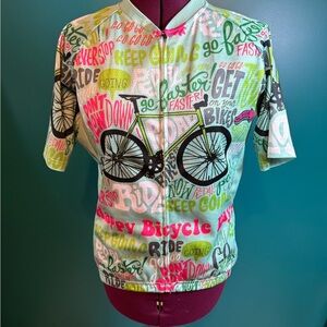 Ouku Womens Cycling Jersey Green and Pink Artistic Bicycle Jersey